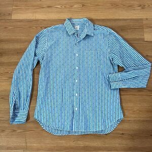 Bonobos Womens Unisex Collared Button Down Blouse Large Blue White Stripe Preppy